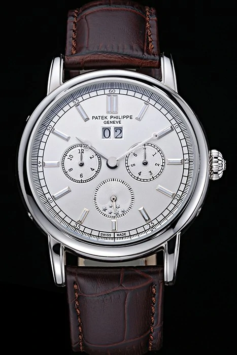 Patek Philippe Geneve Grand Complications White Dial Stainless Steel Bezel Brown Leather Band new118602