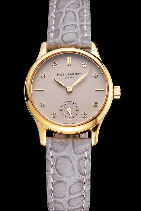 Patek Philippe Calatrava Gray Dial Diamond Markings Gold Case Gray Leather Strap new121946