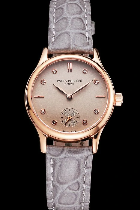 Patek Philippe Calatrava Gray Dial Diamond Markings Rose Gold Case Gray Leather Strap new121948