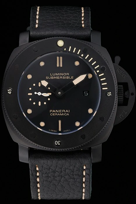 Panerai Luminor Submersible Black Dial Black Case Black Leather Strap new122054