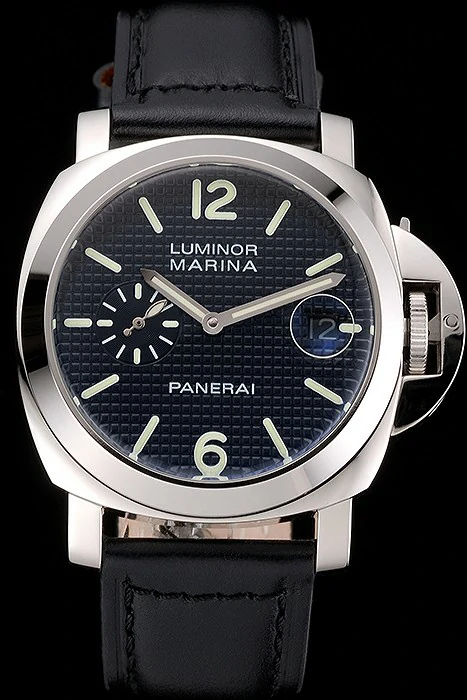 Panerai Luminor Marina Date Black Hobnail Pattern Dial Stainless Steel Case Black Leather Strap new122225