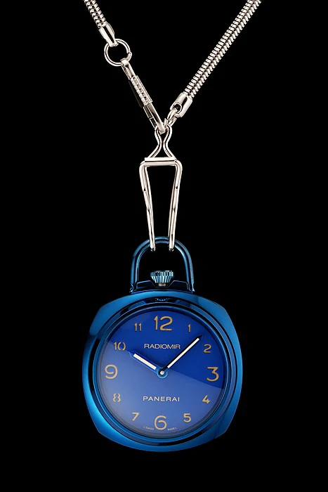 Panerai Radiomir Pocket Watch Blue Dial Blue Plated Case Stainless Steel Chain new123571