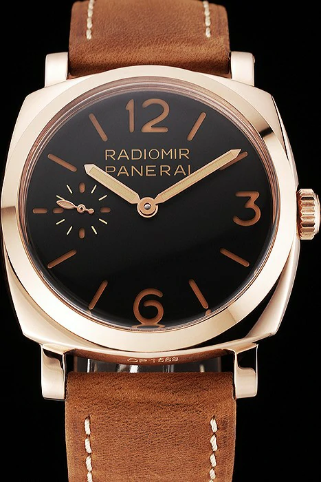 Panerai Radiomir 1940 Black Dial Rose Gold Case Brown Suede Leather Strap new123949