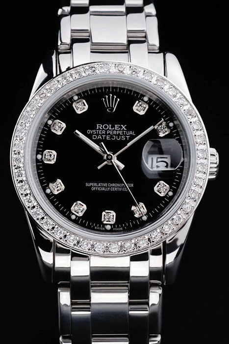 Rolex DateJust Black Dial Diamond Bezel Stainless Steel Bracelet new13601