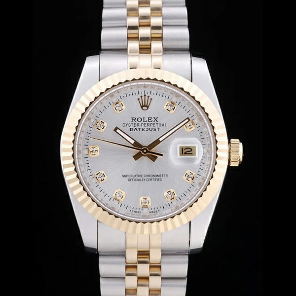 Rolex Datejust Silver Dial Diamonds Ribbed Bezel new58635