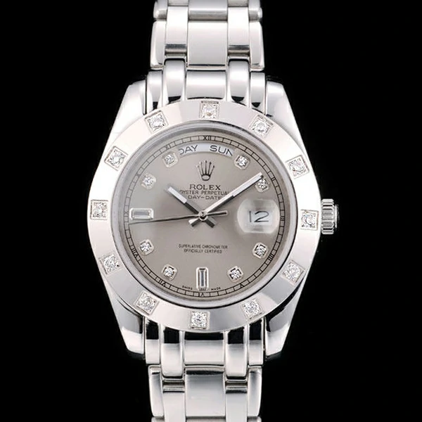 Rolex DayDate Diamond Plated Stainless Steel Bezel Grey Dial new58933