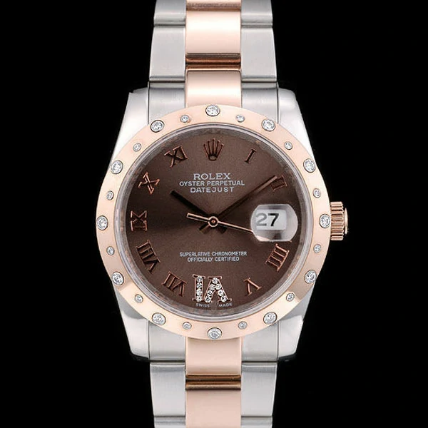 Rolex DateJust Brushed Stainless Steel Case Brown Dial Diamond Plated new58940
