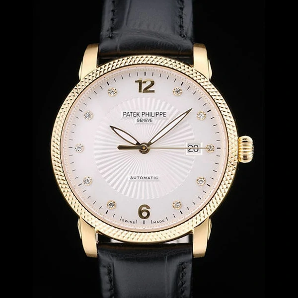 Patek Philippe Calatrava Ribbed Bezel White Dial Black Leather Strap new59007
