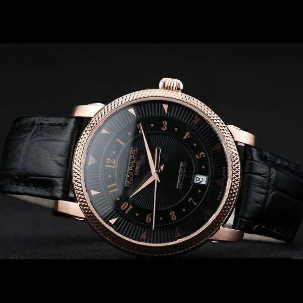 Patek Philippe Calatrava Ribbed Bezel Black Dial Black Leather Strap new59016