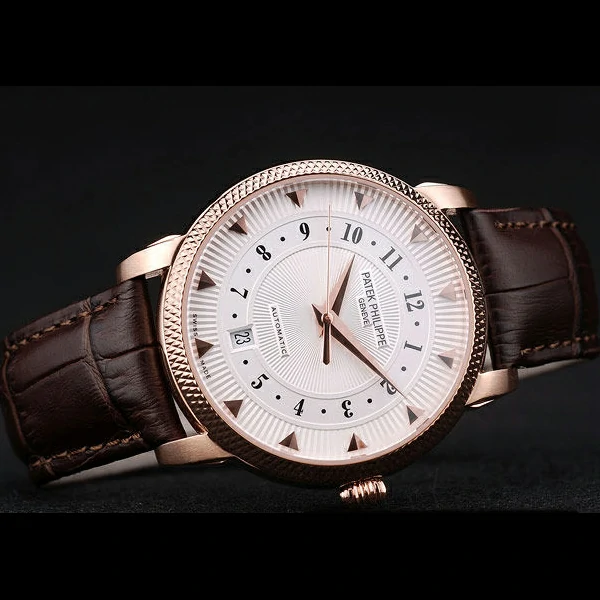 Patek Philippe Calatrava Ribbed Bezel White Dial Brown Leather Strap new59018