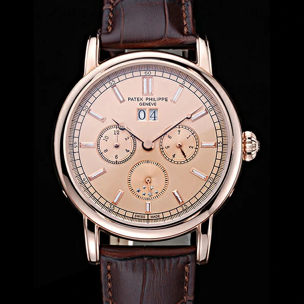 Patek Philippe Geneve Grand Complications Rose Dial Rose Gold Bezel Brown Leather Band new60051