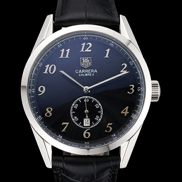 Tag Heuer Carerra Calibre 6 Black Dial Stainless Steel Bezel Black Leather Band new60060