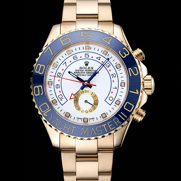 Rolex Yachtmaster II White Dial Blue Bezel Gold Bracelet new60167