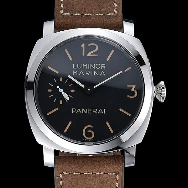 Panerai Luminor Marina Stainless Steel Bezel Khaki Leather Bracelet new60218
