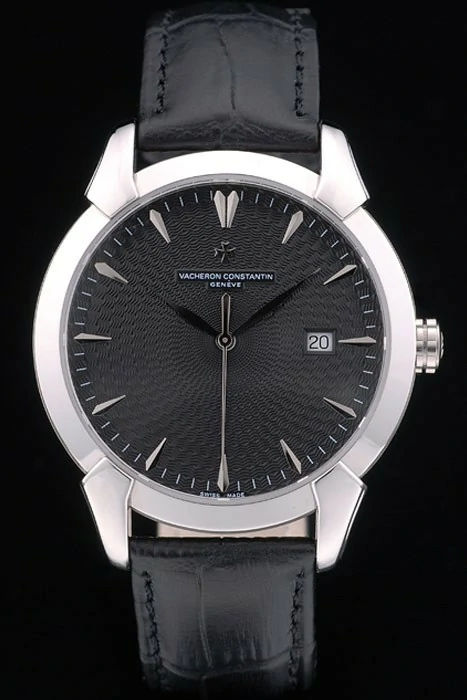 Vacheron Constantin Traditionnelle Black Dial Stainless Steel Case Black Leather Bracelet new105402