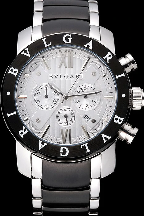 Bvlgari Diagono 46mm White Dial Stainless Steel Case Black Bezel Two Tone Bracelet new110653