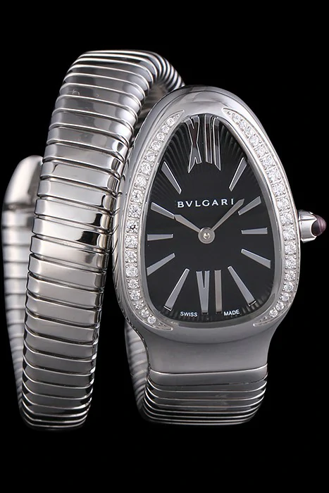 Bvlgari Serpenti 23mm Black Dial Stainless Steel Case With Diamonds Steel Bracelet new116379
