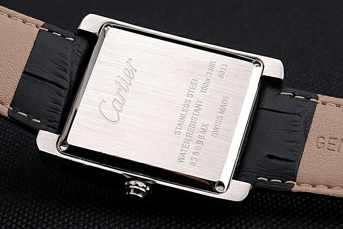 Cartier Tank White Dial Stainless Steel Case Black Leather Strap new120739