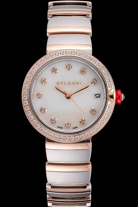 Bvlgari Lvcea White Dial Diamond Hour Markings Rose Gold Case With Diamonds Two Tone Bracelet new121353