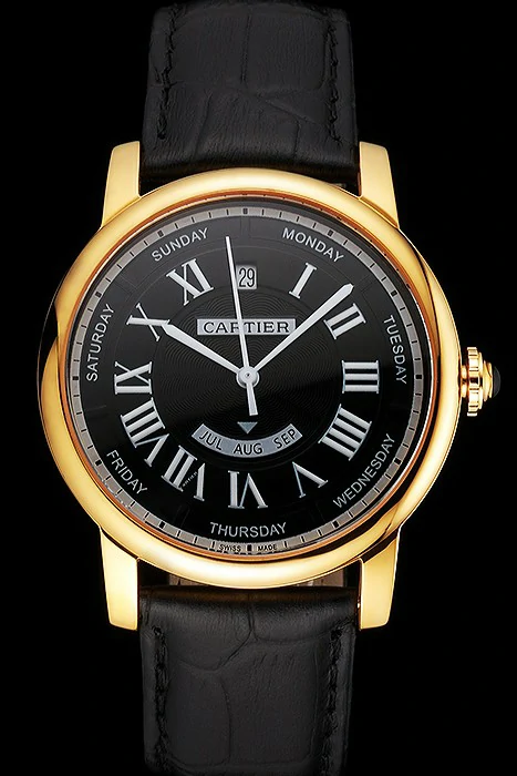 Cartier Rotonde Annual Calendar Black Dial Gold Case Black Leather Strap new122741