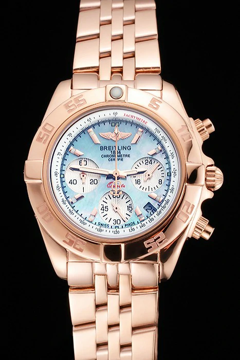 Breitling Chronomat Quartz Light Blue Dial Rose Gold Case And Bracelet new122887