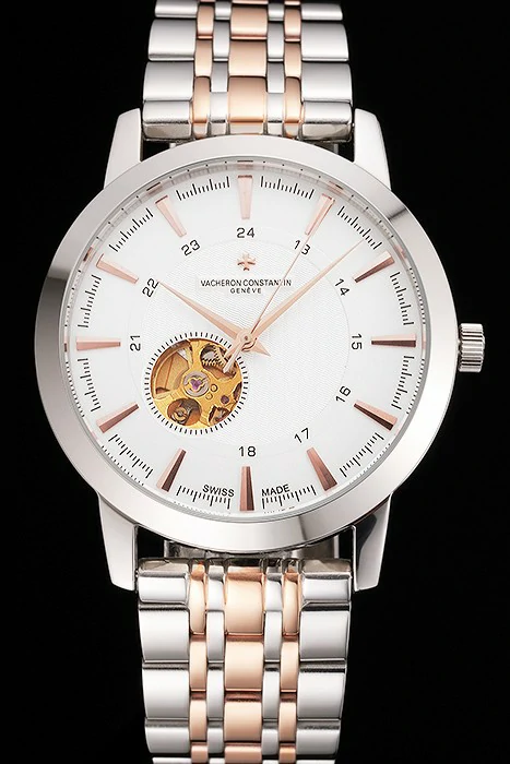 Vacheron Constantin Tourbillon White Dial Rose Gold Numerals Stainless Steel Case Two Tone Bracelet new123010