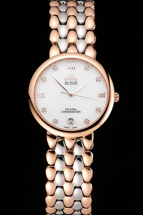 Omega De Ville Prestige White Dial With Diamonds Rose Gold Case Two Tone Bracelet new123344