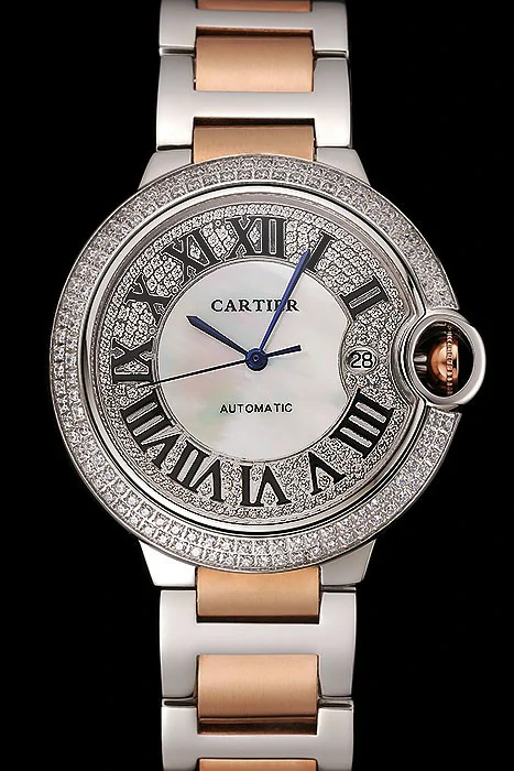 Cartier Ballon Bleu 46 MM Diamond Dial Diamond Case Rose Gold And Staineless Steel Bracelet new124503