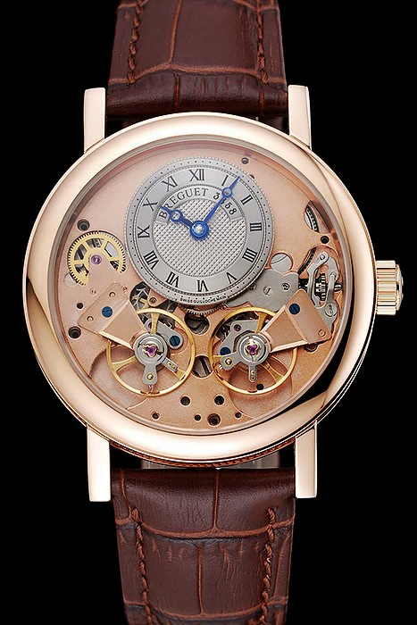 Breguet Tradition Grey Dial Gold Case Brown Leather Bracelet new124878