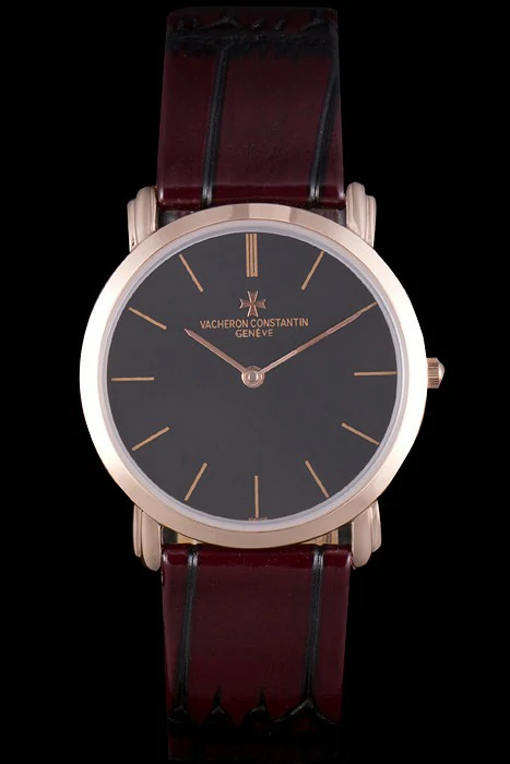 Vacheron Constantin Patrimony Black Dial Rose Gold Case Rich Maroon Leather Bracelet new16601