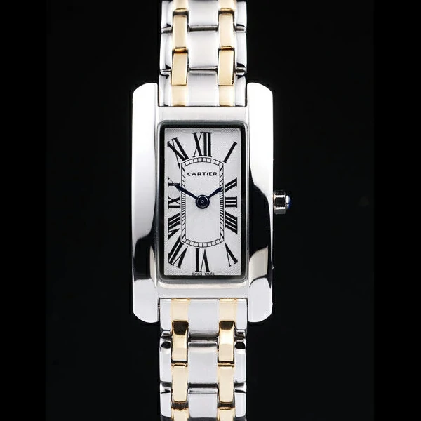 Cartier Tank Americaine 21mm White Dial Stainless Steel Case Two Tone Bracelet new57543