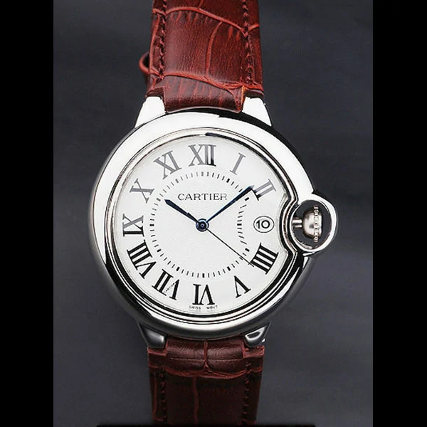 Cartier Ballon Bleu 42mm White Dial Stainless Steel Case Brown Leather Bracelet new57559