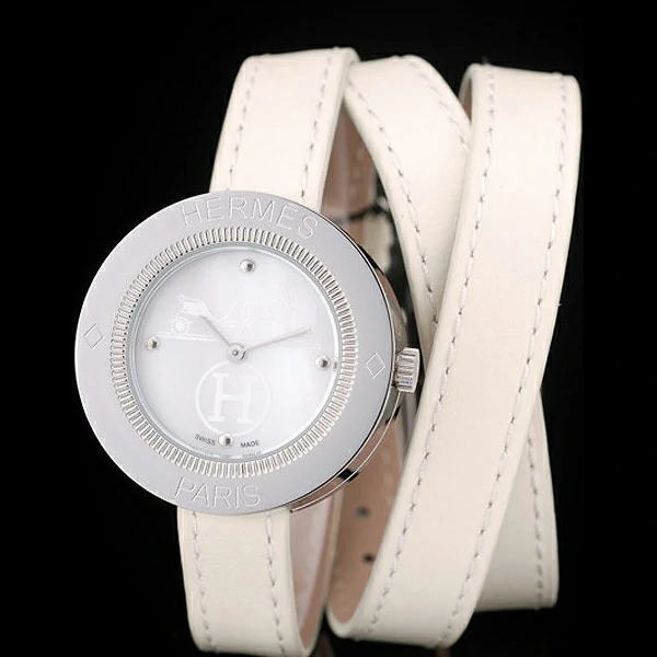 Hermes Classic MOP Dial White Elongated Leather Strap new58790