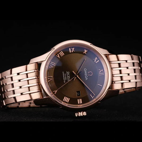 Omega DeVille Rose Gold Bezel Roman Numbers Brown Dial new58975