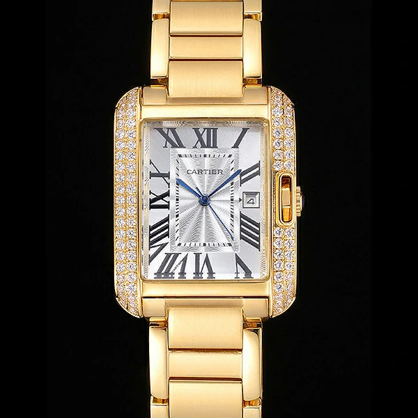 Cartier Tank Anglaise 30mm White Dial Diamonds Gold Case Gold Bracelet new59157