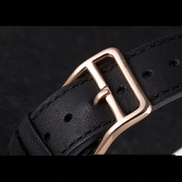 Hermes Heure H Rose Gold Bezel Black Leather Strap White Dial new59199