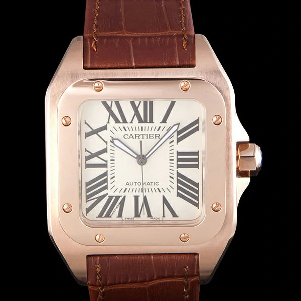 Cartier Santos Rose Gold with Brown Leather Strap new59615