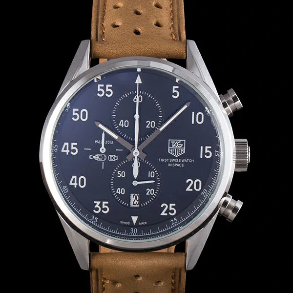 Tag Heuer Carrera SpaceX Silver Bezel with Black Dial and Light Brown Leather Strap new59627