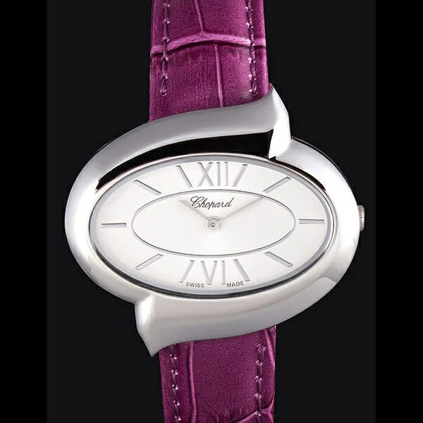 Chopard Luxury Silver Bezel with White Dial and Purple Leather Strap new59638