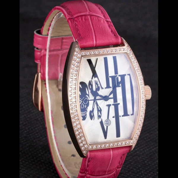 Franck Muller Casablanca Fuchsia Croco Leather Band Crystal Encrusted Bezel new59735