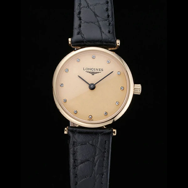 Longines La Grande Classique Champagne Dial Black Leather Band Diamond Markers Femme new60023
