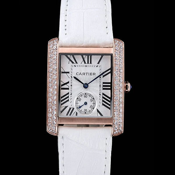 Cartier Tank MC Gold Diamond Case White Dial White Leather Strap new60067