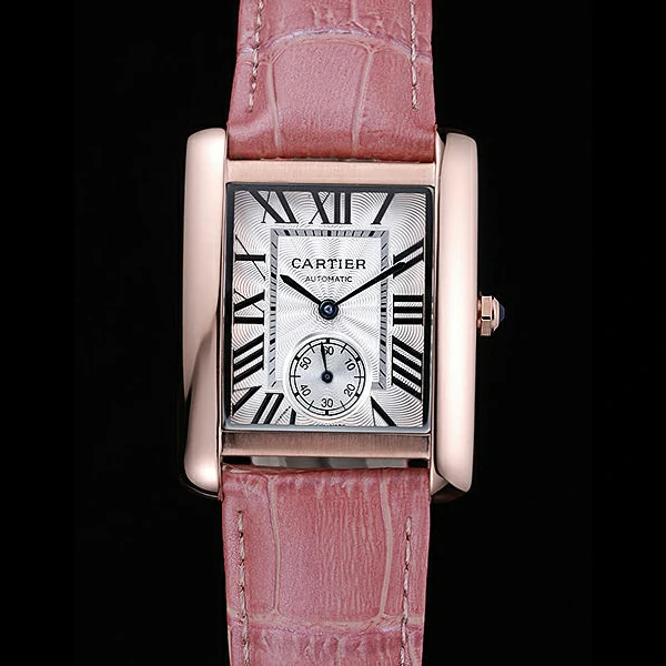 Cartier Tank MC Gold Case White Dial Pink Leather Strap new60074