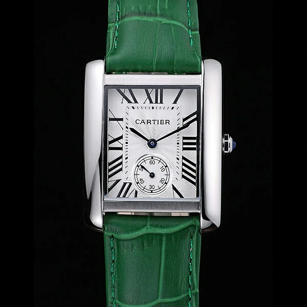 Cartier Tank MC Stainless Steel Case White Dial Green Leather Strap new60075