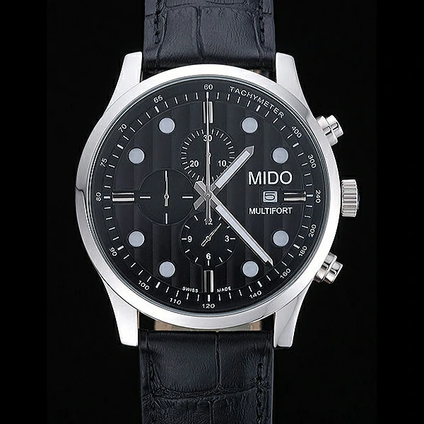 Mido Multifort Cronograph All Black & Grey Dial Black Leather Strap new60080