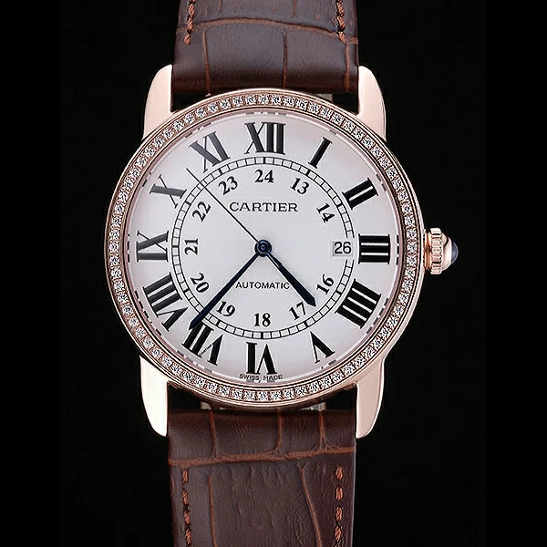 Cartier Ronde Solo Gold Diamond Case White Dial Roman Numerals new60103