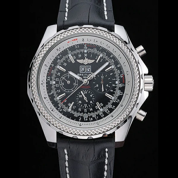 Breitling Bentley 6.75 Speed Black Dial Stainless Steel Case Black Leather Bracelet new60124