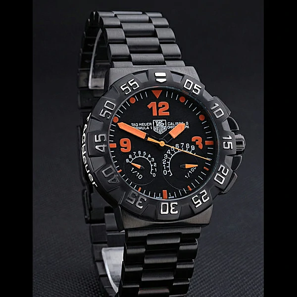 Tag Heuer Formula One Calibre S Black Dial Orange Numerals Ion Plated Steinless Steel Bracelet new60196