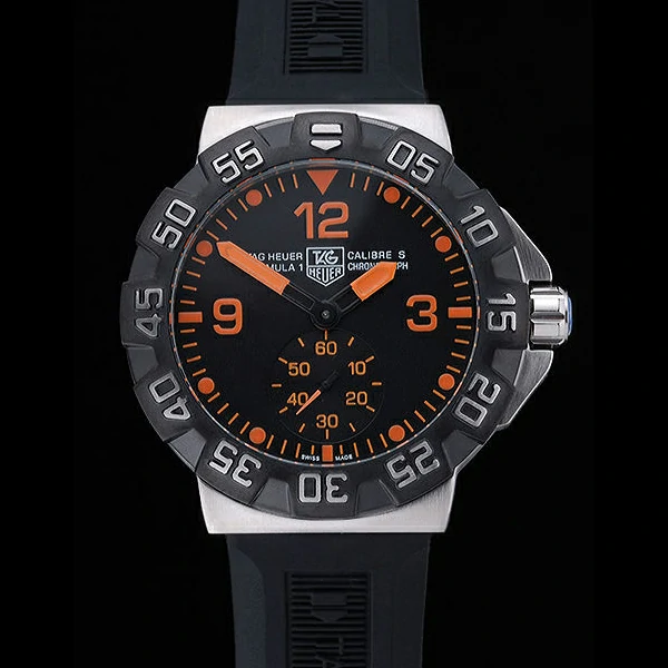 Tag Heuer Formula One Grande Date Black Dial Orange Numerals Rubber Bracelet new60197