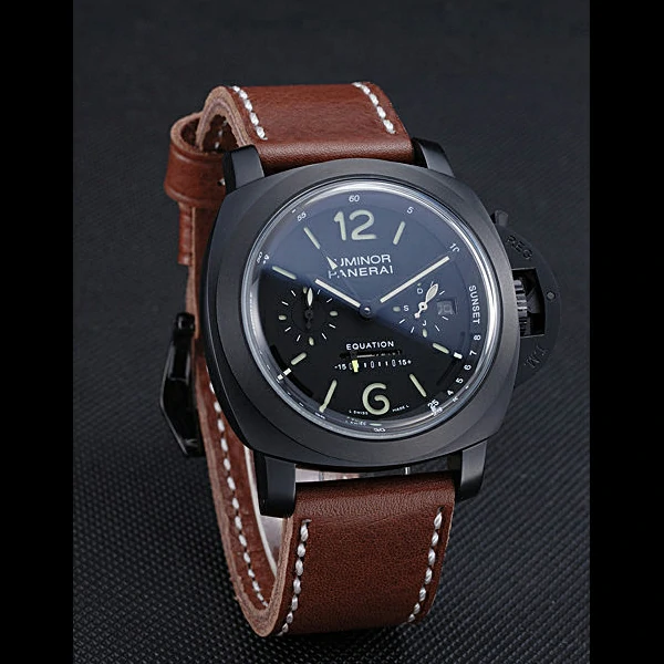 Panerai Luminor Equation Ion Plated Stainless Steel Bezel Brown Leather Bracelet new60212